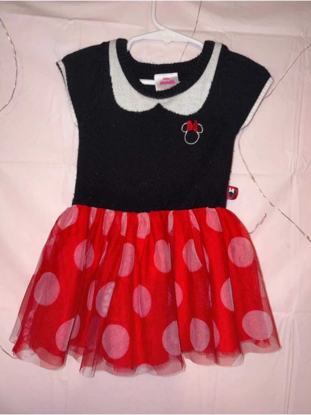 Girls Minnie Mouse Black Knit Top with Red Polka Dot Tulle Skirt